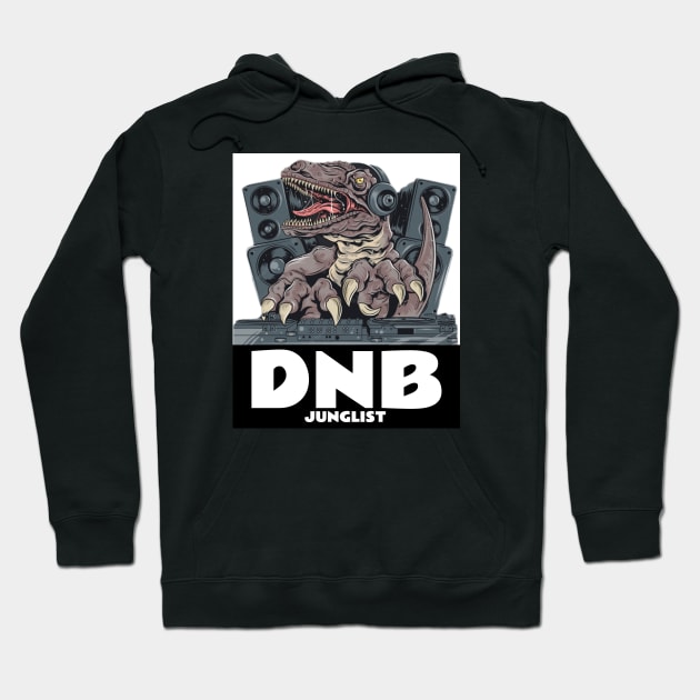 DNB - Junglist T-Rex Dj (white) Hoodie by DISCOTHREADZ 